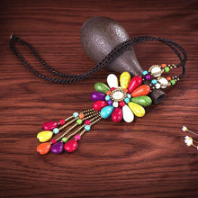 Load image into Gallery viewer, Women Boho Long Natural Stone Tassel Flower Vintage Ethnic Style Statement Necklace - hiblings
