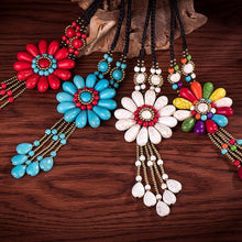 Load image into Gallery viewer, Women Boho Long Natural Stone Tassel Flower Vintage Ethnic Style Statement Necklace - hiblings