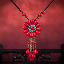 Load image into Gallery viewer, Women Boho Long Natural Stone Tassel Flower Vintage Ethnic Style Statement Necklace - hiblings