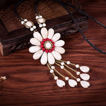 Load image into Gallery viewer, Women Boho Long Natural Stone Tassel Flower Vintage Ethnic Style Statement Necklace - hiblings
