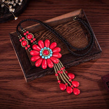 Load image into Gallery viewer, Women Boho Long Natural Stone Tassel Flower Vintage Ethnic Style Statement Necklace - hiblings