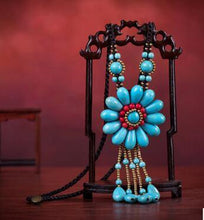 Load image into Gallery viewer, Women Boho Long Natural Stone Tassel Flower Vintage Ethnic Style Statement Necklace - hiblings