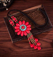 Load image into Gallery viewer, Women Boho Long Natural Stone Tassel Flower Vintage Ethnic Style Statement Necklace - hiblings