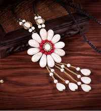 Load image into Gallery viewer, Women Boho Long Natural Stone Tassel Flower Vintage Ethnic Style Statement Necklace - hiblings