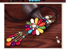 Load image into Gallery viewer, Women Boho Long Natural Stone Tassel Flower Vintage Ethnic Style Statement Necklace - hiblings