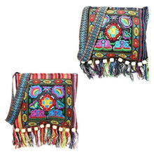 Load image into Gallery viewer, Linen Thai Embroidery Totes Shoulder Tassels National Tibet Floral Soft Bags - hiblings