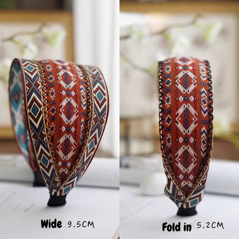 Variable Width Exquisite Embroidery Ethnic Style Headband, Wide Edge Headband Women's New Model