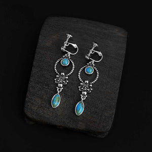 Blue Art Retro Style Turquoise Carved Earrings Elegant Temperament Ethnic Style Earrings