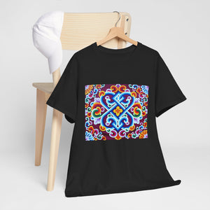 Tibetan Flower Pattern Printing T-shirt Unisex Heavy Cotton Tee