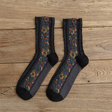 Load image into Gallery viewer, Twist Pattern Medium Tube Women's Literary Cotton Socks Ethnic Style Flower Dark Pattern Socks
