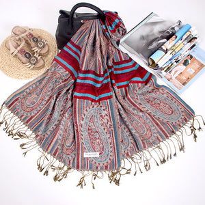 Ethnic Style Long Scarf Nepal Jacquard Fringed Cotton Ladies Shawl Scarf