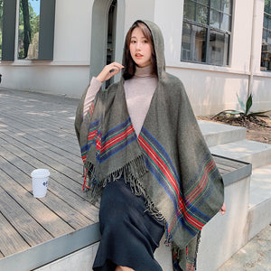 Ethnic Style Cape Shawl Women's Cape with Hat Thickened Warm Tibetan Scarf Cape Jacket