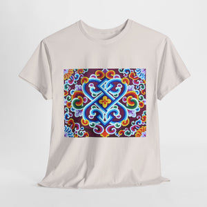 Tibetan Flower Pattern Printing T-shirt Unisex Heavy Cotton Tee
