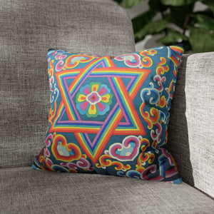 Tibetan Tradition Pattern Printing Spun Polyester Square Pillow Case