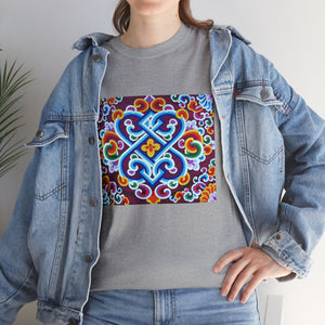 Tibetan Flower Pattern Printing T-shirt Unisex Heavy Cotton Tee