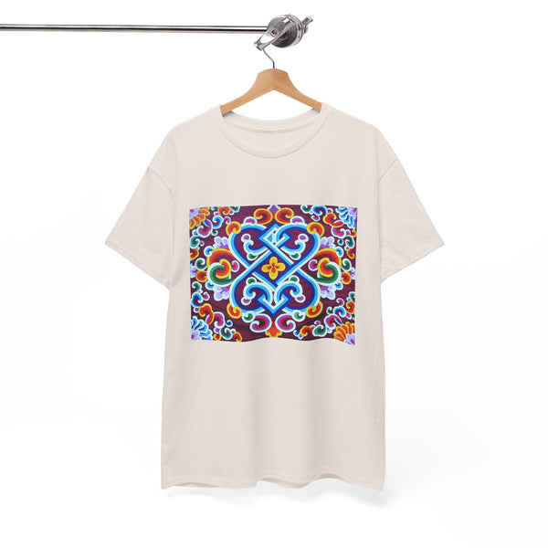 Tibetan Flower Pattern Printing T-shirt Unisex Heavy Cotton Tee