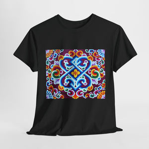 Tibetan Flower Pattern Printing T-shirt Unisex Heavy Cotton Tee