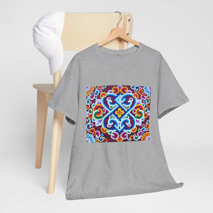 Tibetan Flower Pattern Printing T-shirt Unisex Heavy Cotton Tee