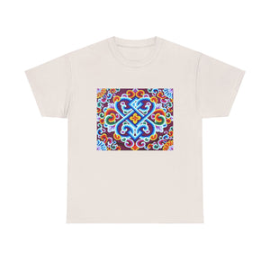 Tibetan Flower Pattern Printing T-shirt Unisex Heavy Cotton Tee