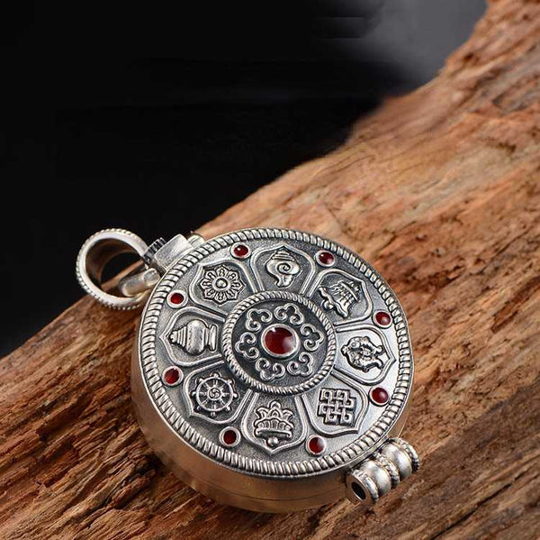 Silver Vintage Gawu Box Amulet Necklace Pendant Handmade Sweater Chain