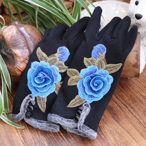 Ethnic Embroidery and Velvet Warm Embroidery Gloves Refer To Touch-screen Gloves and Velvet Cycling Five-finger Gloves