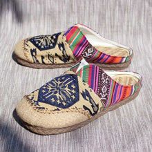 Load image into Gallery viewer, Lazy Shoes, Handmade Shoes, Cloth Shoes, Ethnic Style Beef Tendon Bottom Couple Style Linen Women&#39;s Slippers
