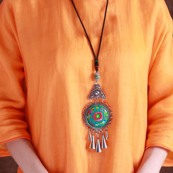 Ethnic Style Old Embroidery Necklace Sweater Chain