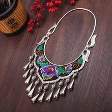 Load image into Gallery viewer, Ethnic Style Exaggerated Miao Silver Embroidery Collar Retro Bell Long Necklace
