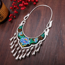 Load image into Gallery viewer, Ethnic Style Exaggerated Miao Silver Embroidery Collar Retro Bell Long Necklace
