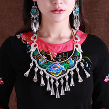 Load image into Gallery viewer, Ethnic Style Exaggerated Miao Silver Embroidery Collar Retro Bell Long Necklace
