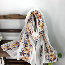 Load image into Gallery viewer, Embroidery Ethnic Style Literary and Artistic Embroidery Cotton and Linen Scarf Shawl Dual-purpose Women&#39;s Spring, Autumn and Winter Silk Scarf
