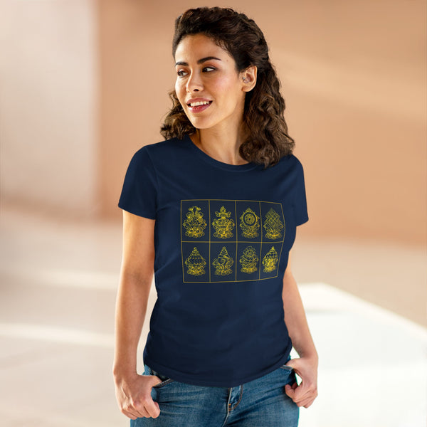 New Eight Tibetan Treasures Printing Women's Midweight Cotton Tee