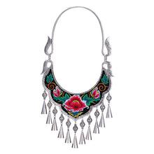 Load image into Gallery viewer, Ethnic Style Exaggerated Miao Silver Embroidery Collar Retro Bell Long Necklace
