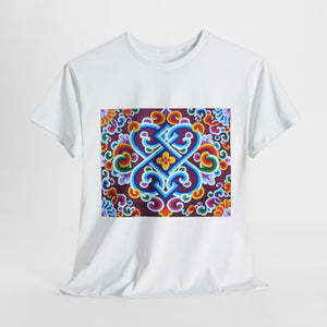 Tibetan Flower Pattern Printing T-shirt Unisex Heavy Cotton Tee