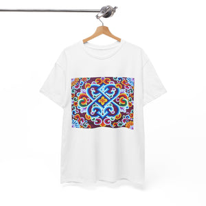 Tibetan Flower Pattern Printing T-shirt Unisex Heavy Cotton Tee