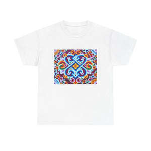 Tibetan Flower Pattern Printing T-shirt Unisex Heavy Cotton Tee