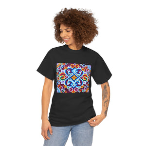 Tibetan Flower Pattern Printing T-shirt Unisex Heavy Cotton Tee