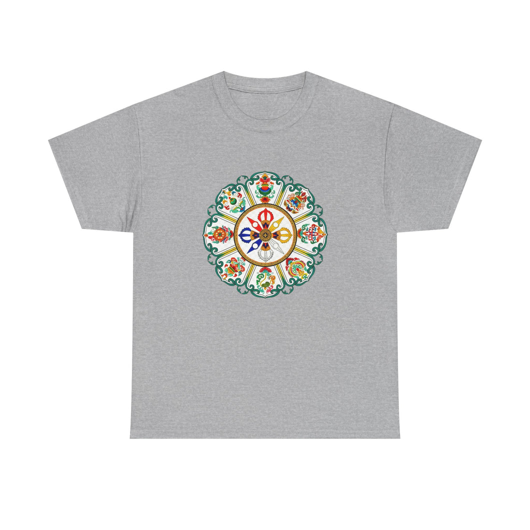 Tee Tibetan Traditional Eight Treasures Pattern Styles Unisex Heavy Cotton