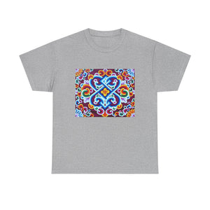 Tibetan Flower Pattern Printing T-shirt Unisex Heavy Cotton Tee