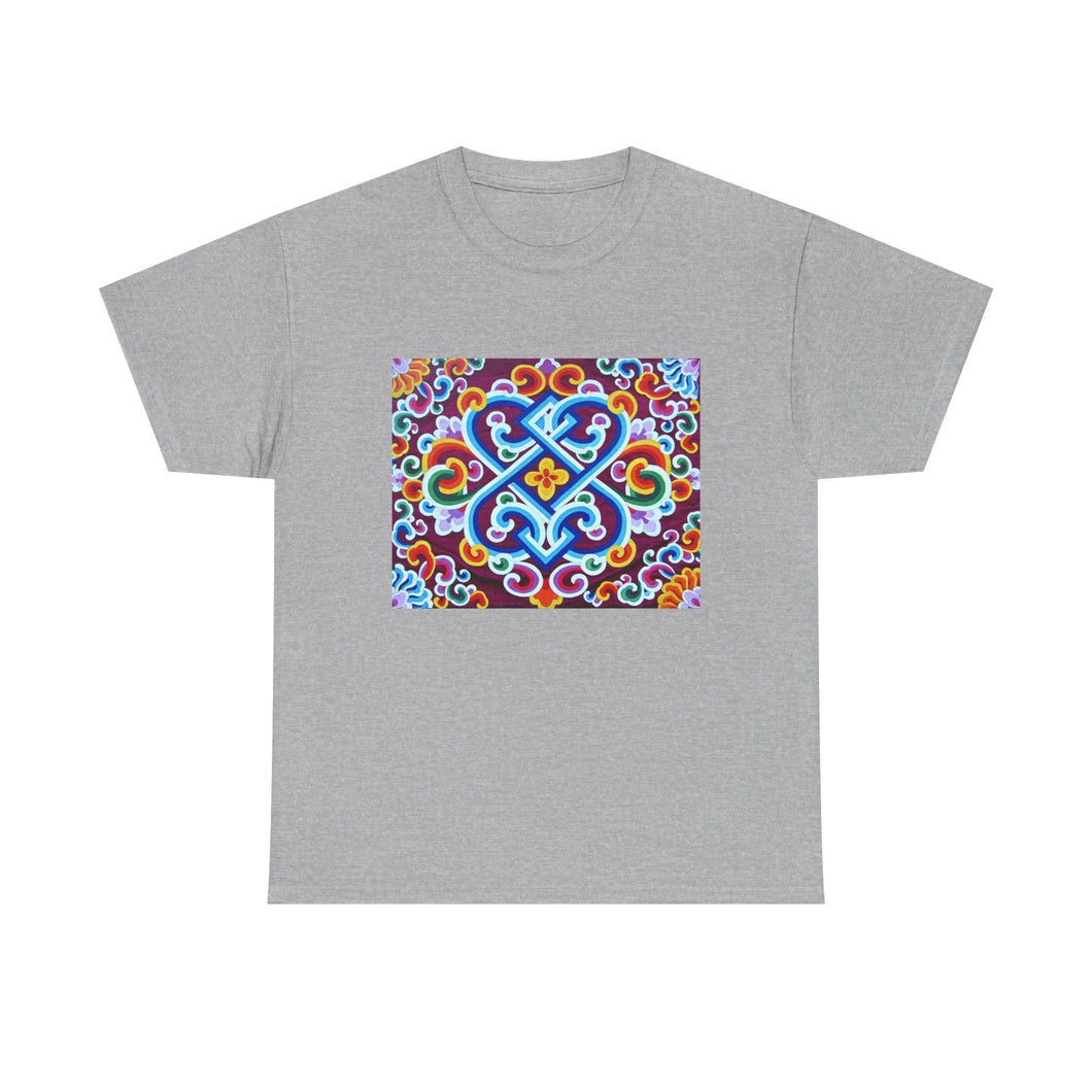 Tibetan Flower Pattern Printing T-shirt Unisex Heavy Cotton Tee