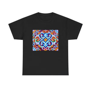 Tibetan Flower Pattern Printing T-shirt Unisex Heavy Cotton Tee