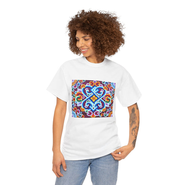 Tibetan Flower Pattern Printing T-shirt Unisex Heavy Cotton Tee