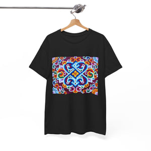 Tibetan Flower Pattern Printing T-shirt Unisex Heavy Cotton Tee