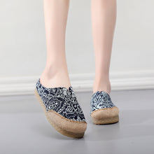 Load image into Gallery viewer, Blue-and-white Slippers Couple Wrapped Hemp Ethnic Embroidered Slippers Home Slippers
