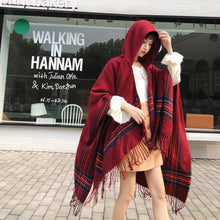 Load image into Gallery viewer, Ethnic Style Cape Shawl Women&#39;s Cape with Hat Thickened Warm Tibetan Scarf Cape Jacket
