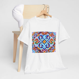 Tibetan Flower Pattern Printing T-shirt Unisex Heavy Cotton Tee