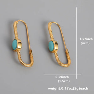 Gorgeous Turquoise Beaded Earrings - Handmade Boho Style Gold Color Metal Hoop Earrings