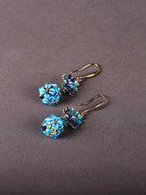 Load image into Gallery viewer, Cloisonne Earrings, Antique Blue Flower Earrings, with Cheongsam Sterling Silver Earrings
