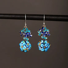 Load image into Gallery viewer, Cloisonne Earrings, Antique Blue Flower Earrings, with Cheongsam Sterling Silver Earrings
