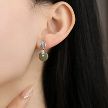 Load image into Gallery viewer, 925 Silver Retro New Zakiram Hetian Jade Safety Buckle Earrings Copper Coins Women's Simple and High-end Sense Jewelry
